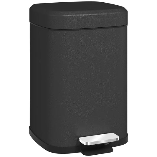 HOMCOM 12L Modern Boxy Metal Home Small Waste Kitchen Bin with Removable Bucket- Black
