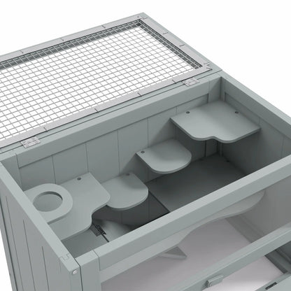 PawHut Wooden Hamster Cage Mouse Mice Rodent Small Animals Hutch Play House 60 x 35 x 42cm, Grey