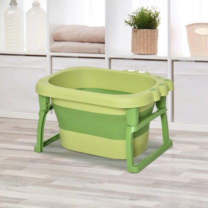 HOMCOM Foldable Kids Baby Bathtub Bucket, with Stool - Green