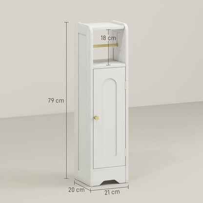HOMCOM Small Bathroom Storage Cabinet with Toilet Roll Holder - White