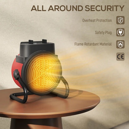 HOMCOM 2000W Portable Ceramic Electric Space Heater with Fan - Red