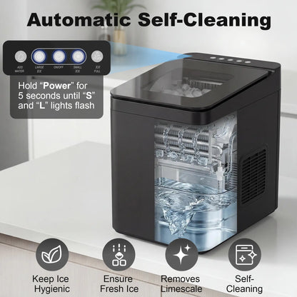 HOMCOM Countertop Ice Maker Machine Self-Cleaning Compact Ice Machine with Ice Scoop & Basket, Black