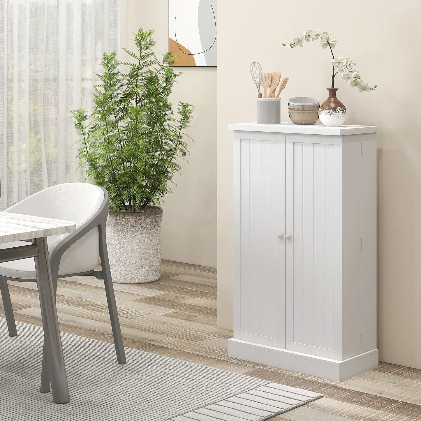 HOMCOM Freestanding Multi-Storage Kitchen Cupboard with Adjustable Shelves White