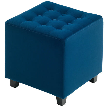 HOMCOM Velvet-Feel Square Ottoman, Lightweight  - Blue