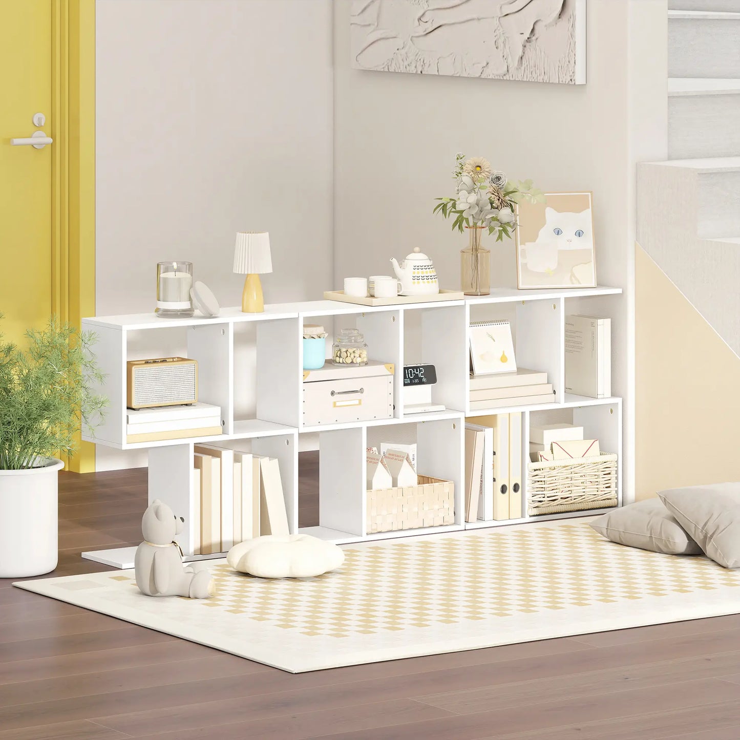 HOMCOM Side Table, Narrow End Table with Storage Shelves, S-Shaped, 3-Tier, White