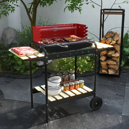 Outsunny Charcoal BBQ, with Five Position Barbecue Grill Grate - Red