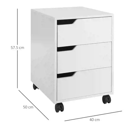 HOMCOM 3 Drawer Mobile File Cabinet, Vertical Filing Cabinet with Wheels for Home Office, White