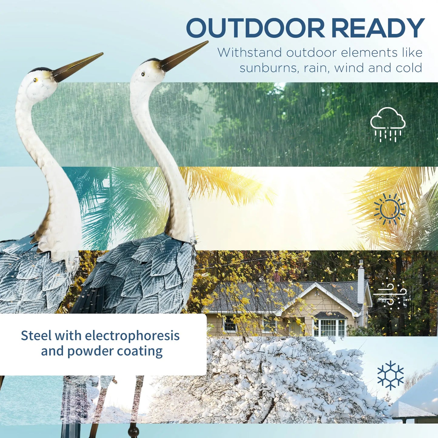 Outsunny Crane Garden Decoration Ornaments, 2 PCS Steel Statue Set Gifts, Water and Rust Resistant Sculptures