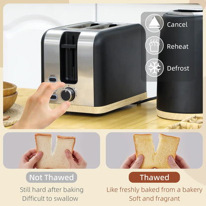 HOMCOM Stainless Steel Kettle and Toaster Kitchen Set, 1.7L 3000W Fast Boil Kettle & 2 Slice Toaster, Black