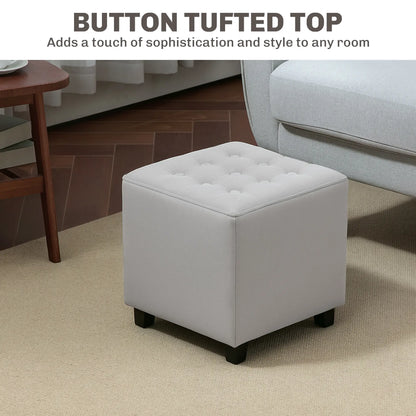 HOMCOM Velvet-Feel Square Ottoman Lightweight Footstool - Light Grey