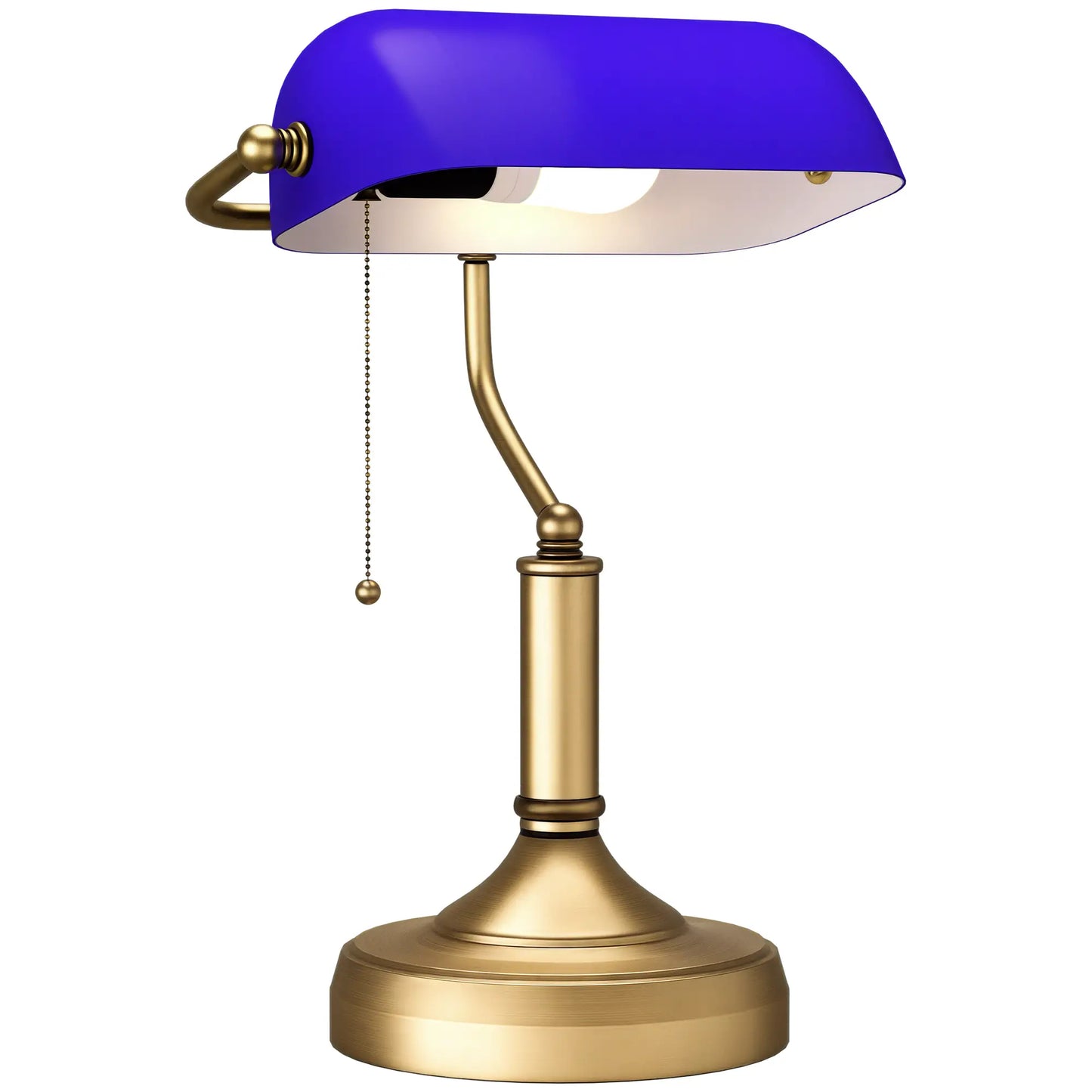 HOMCOM Banker's Desk Lamp with Antique Bronze Tone Base, Table Lamp with Glass Shade for Home Office, Blue