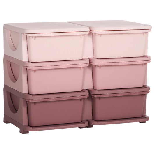 HOMCOM Kids Storage Organiser Unit, with Six Compartments Drawers - Pink