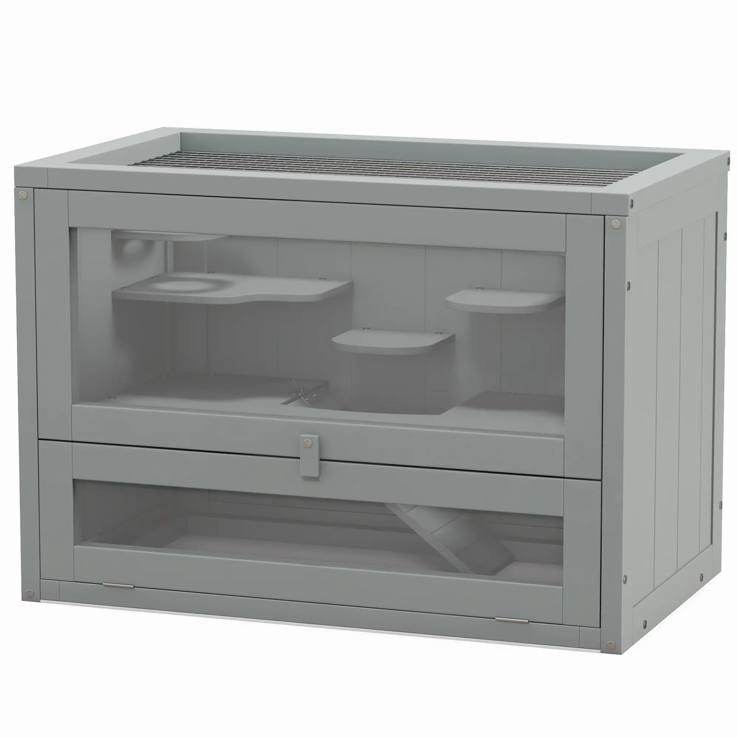 PawHut Wooden Hamster Cage Mouse Mice Rodent Small Animals Hutch Play House 60 x 35 x 42cm, Grey