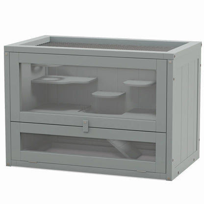 PawHut Wooden Hamster Cage Mouse Mice Rodent Small Animals Hutch Play House 60 x 35 x 42cm, Grey