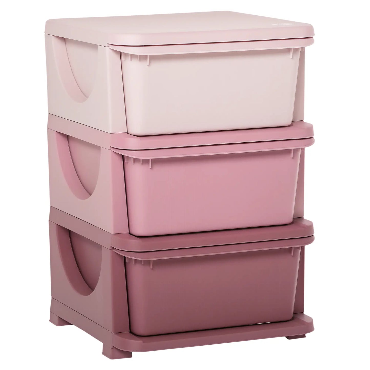 HOMCOM 3 Drawers Plastic Kids Storage Units, 3 Tier Children Toy Chest for Nursery, Playroom, Pink