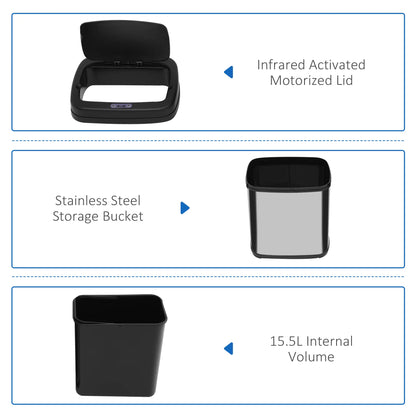 HOMCOM 20L LUXURY Automatic Sensor Dustbin Kitchen Waste Bin Rubbish Trashcan Auto Dustbin Stainless Steel with Bucket