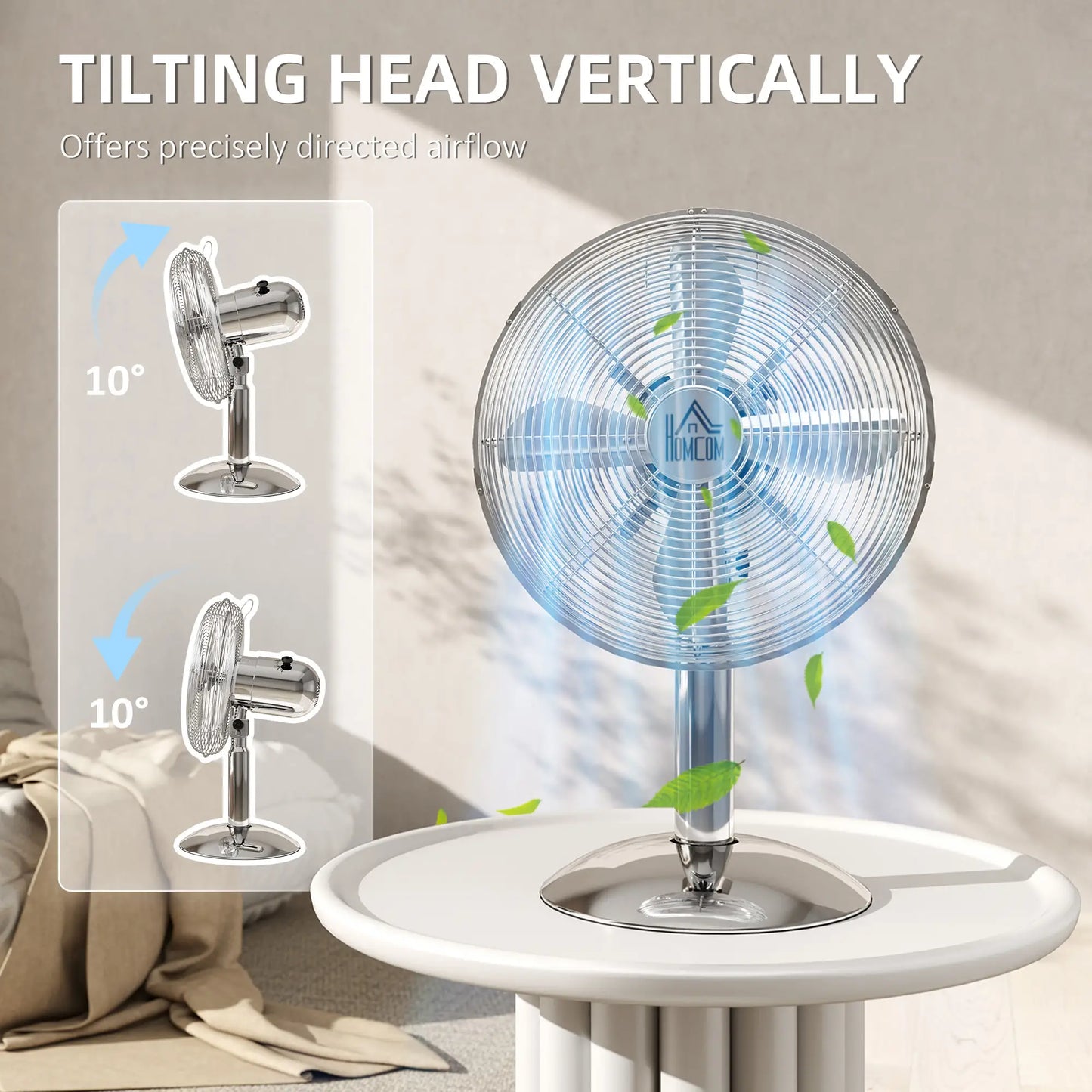 HOMCOM Three-Speed Oscillating Desk Air Fan - Silver-Tone