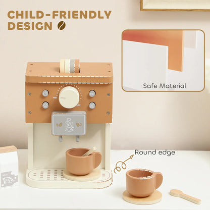 AIYAPLAY Kids Wooden Coffee Machine Toy, Pretend Play Kitchen Accessories Gift for Ages 3+