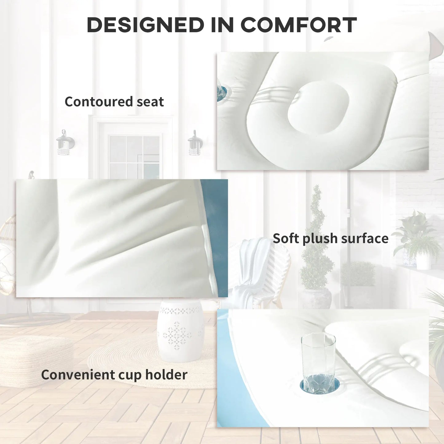 Outsunny Inflatable Tub Chair and Footstool, Soft & Comfortable - Blue/White