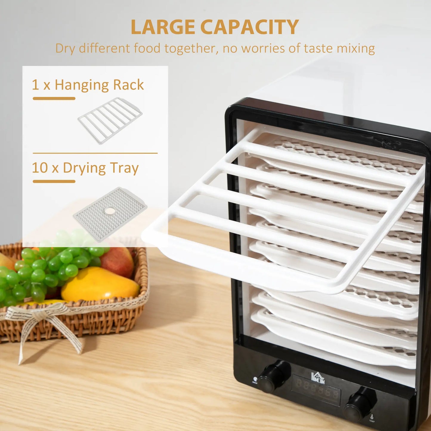 HOMCOM 11-Tray Food Dehydrator, 40-70℃ Temperature and Timer