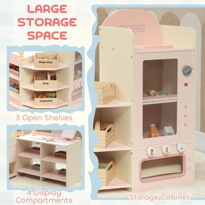 AIYAPLAY Kids Grocery Store, Children Supermarket Playset with Cash Register, Display Shelves