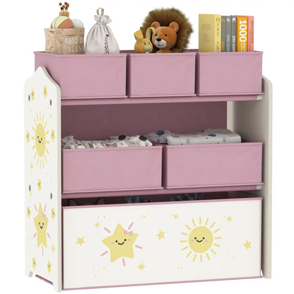 AIYAPLAY Kids 3-Tier Toy Organiser Storage Shelf with 6 Removable Boxes for Kids, Bedroom, Playroom, Pink