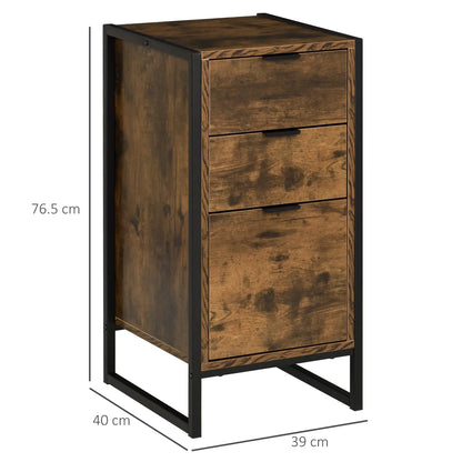 HOMCOM Bedroom Chest of Drawers, Industrial 3-Drawer Dresser, Storage Drawers with Metal Frame, Rustic Brown