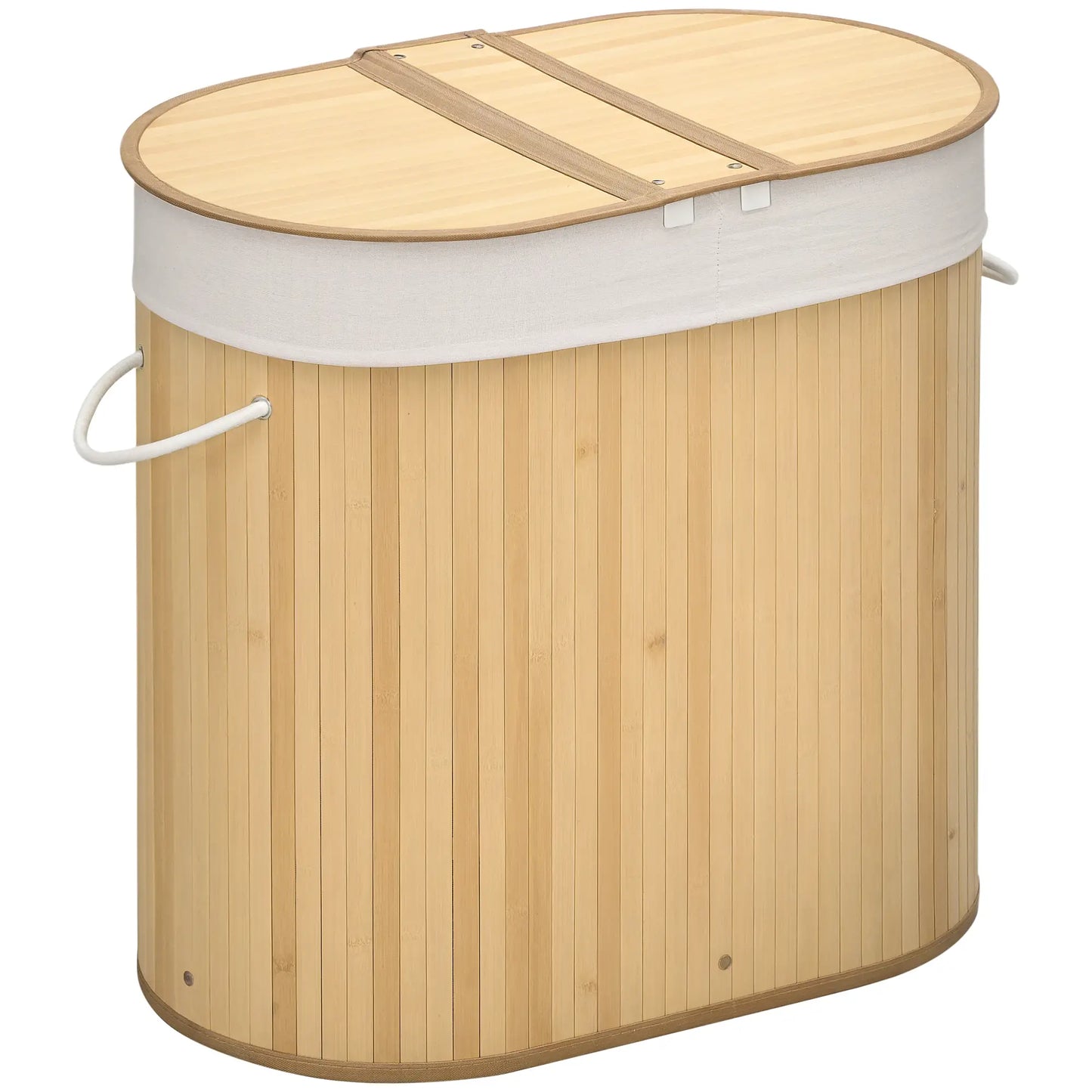 HOMCOM Bamboo Laundry Basket with Lid, 100 Litres Laundry Hamper with 2 Sections, Removable Washable Lining, Washing Baskets