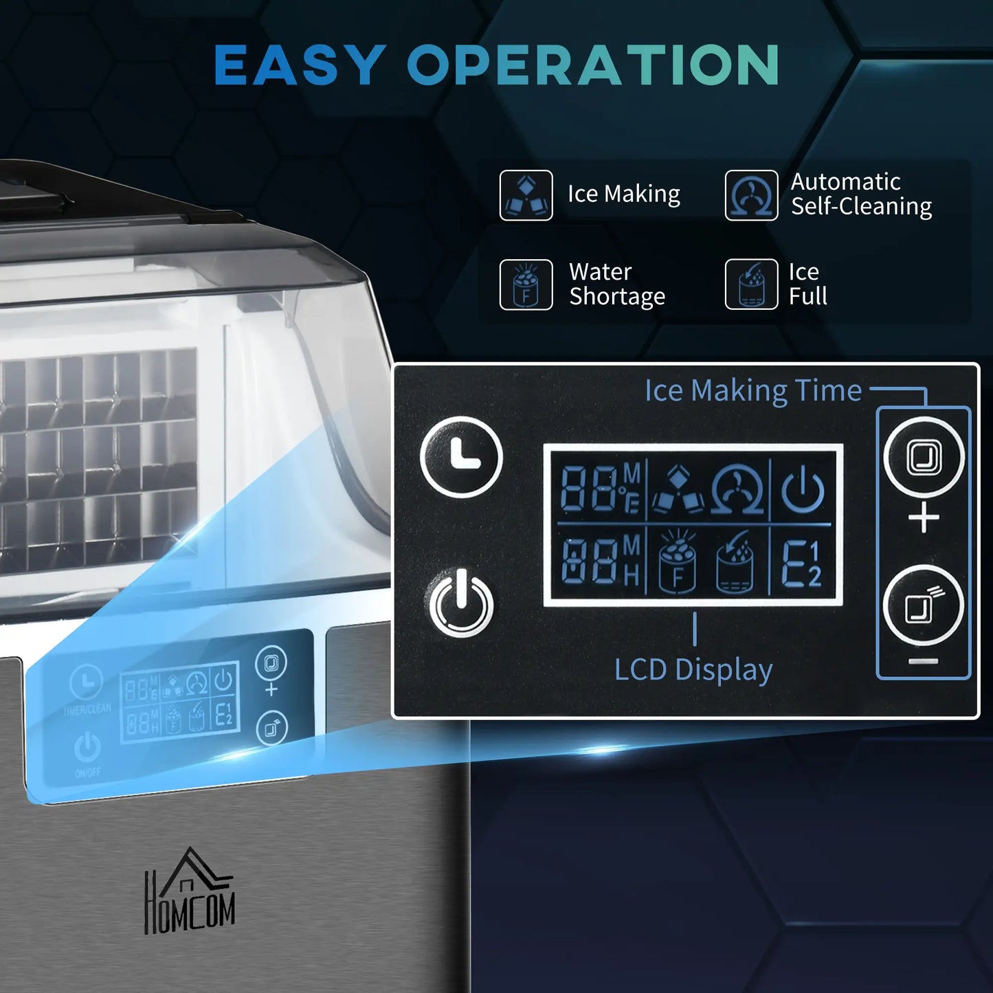 HOMCOM 3.2L Compact Ice Machine with LCD Screen and Accessories - Black