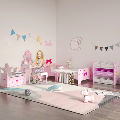 ZONEKIZ 2-in-1 Kids Wooden Storage Chest Bench, Toy Organiser Box w/ Safety Rod - Pink