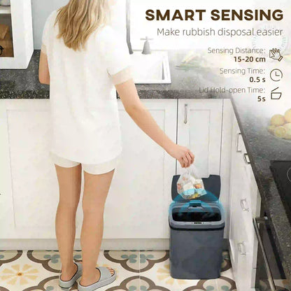 HOMCOM 15L Sensor Bin, Automatic Touchless Kitchen Bin, Easy Clean, Battery Operated, Grey
