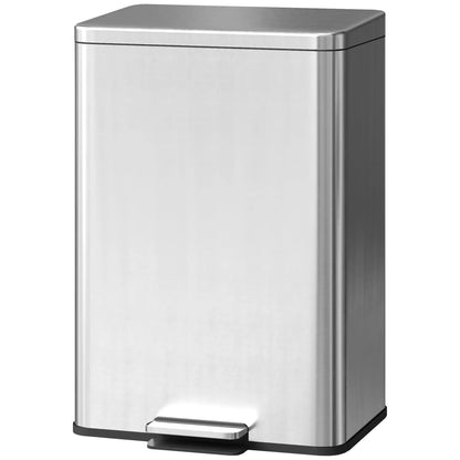 HOMCOM 20L Kitchen Bin with Soft-Close Lid & Stay-Open Function with Pedal & Removable Inner Bucket, Silver Tone