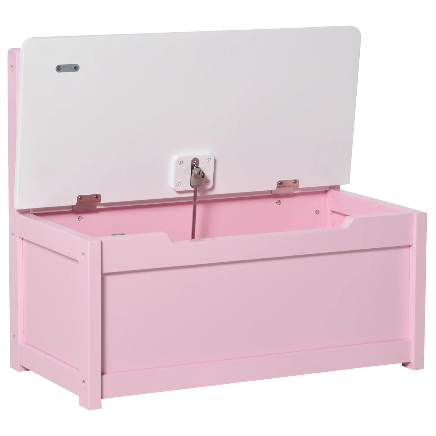 HOMCOM 2 In 1 Kids Wooden Toy Box, Seat Storage Bench, Chest Cabinet Organiser with Safety Pneumatic Rod, Pink
