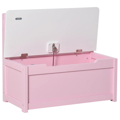 HOMCOM 2 In 1 Kids Wooden Toy Box, Seat Storage Bench, Chest Cabinet Organiser with Safety Pneumatic Rod, Pink