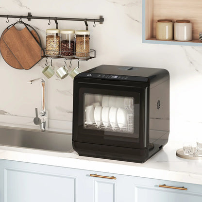 HOMCOM 6L Five-Mode Kitchen Tabletop Dishwasher - Black