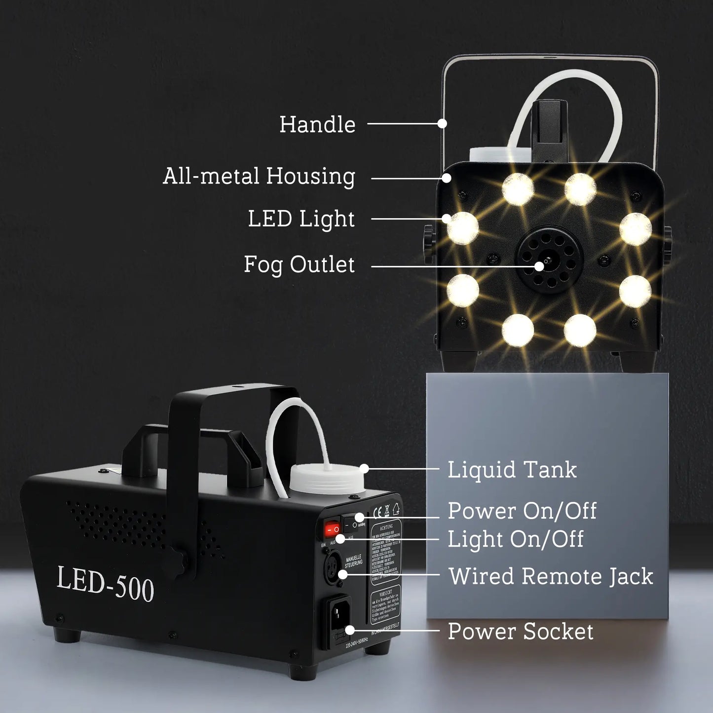 HOMCOM Smoke Fog Machine with 3 RGB LED Lights with 13 Colours and 4 Effects, 450W 2000CFM with Wired and Wireless Remote