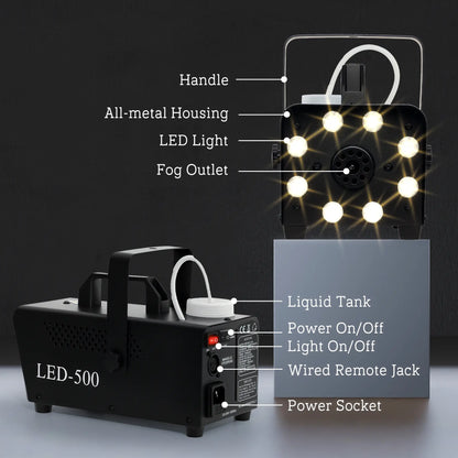 HOMCOM Smoke Fog Machine with 3 RGB LED Lights with 13 Colours and 4 Effects, 450W 2000CFM with Wired and Wireless Remote