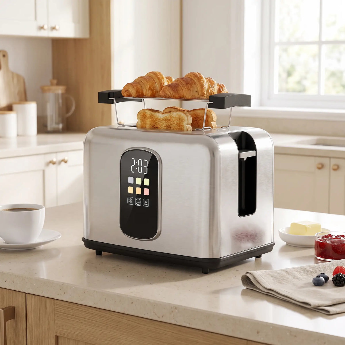 HOMCOM 2 Slice Smart Toaster with Touch Screen, LED Countdown & Warming Rack, Memory Function