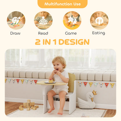 AIYAPLAY Kids Table & Chair Set, Children Desk & Chair with Storage Bins for Playing, Reading, Painting, White