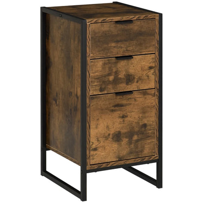 HOMCOM Bedroom Chest of Drawers, Industrial 3-Drawer Dresser, Storage Drawers with Metal Frame, Rustic Brown