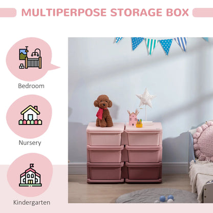 HOMCOM Kids Storage Organiser Unit, with Six Compartments Drawers - Pink