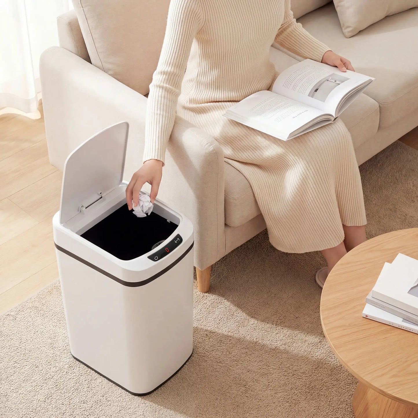 HOMCOM 12L Sensor Bin, Automatic Touchless Motion Sensor Kitchen Bin with Fingerprint Resistant Stainless Steel, White