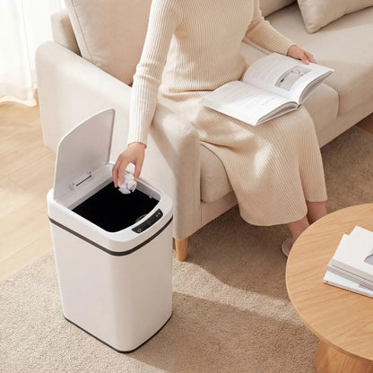 HOMCOM 12L Sensor Bin, Automatic Touchless Motion Sensor Kitchen Bin with Fingerprint Resistant Stainless Steel, White