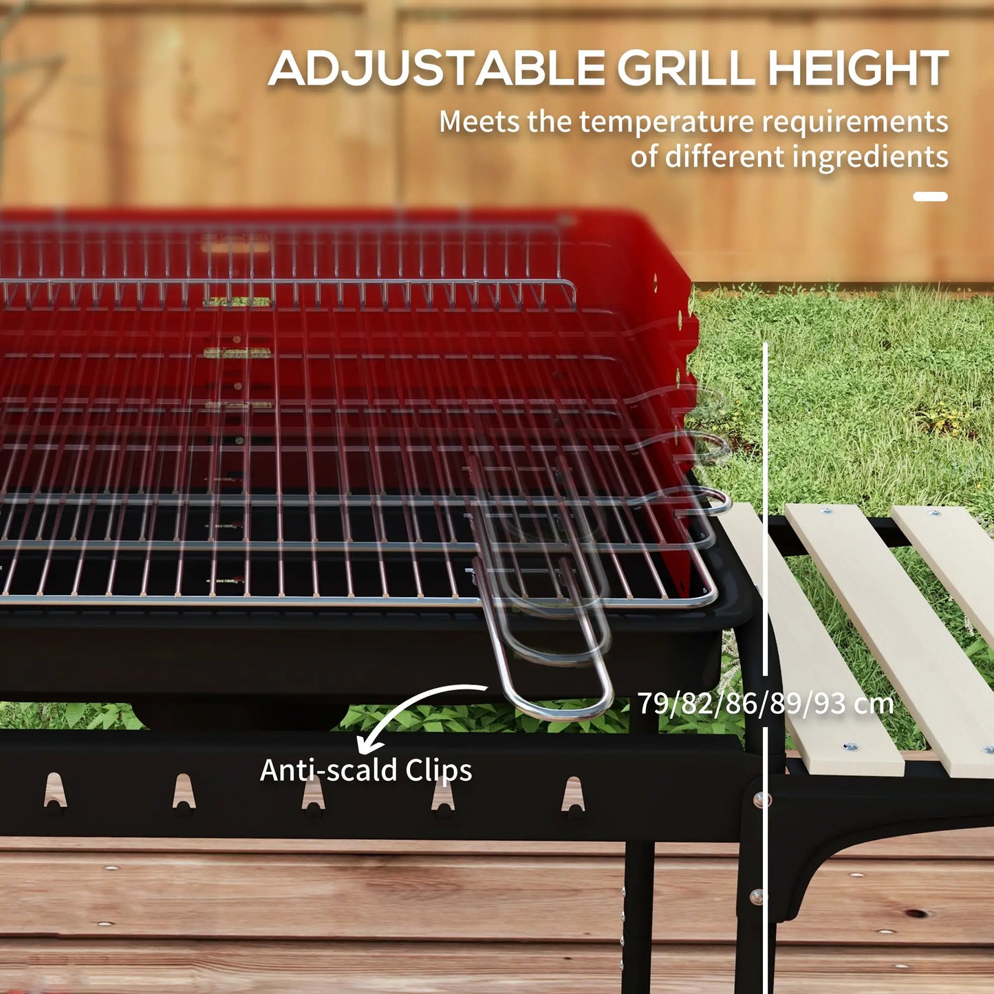 Outsunny Charcoal BBQ, with Five Position Barbecue Grill Grate - Red