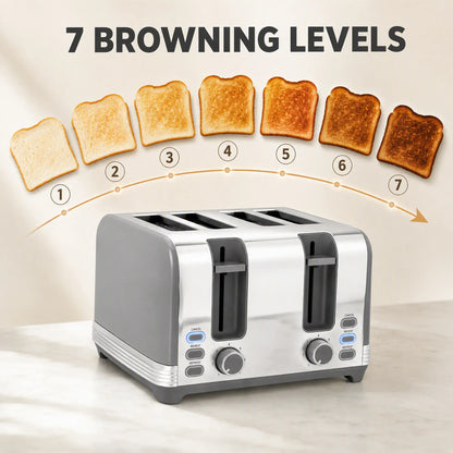 HOMCOM Stainless Steel Fast Boil Cordless Kettle and 4 Slice Toaster Kitchen Set, 1.7L 3000W, Grey