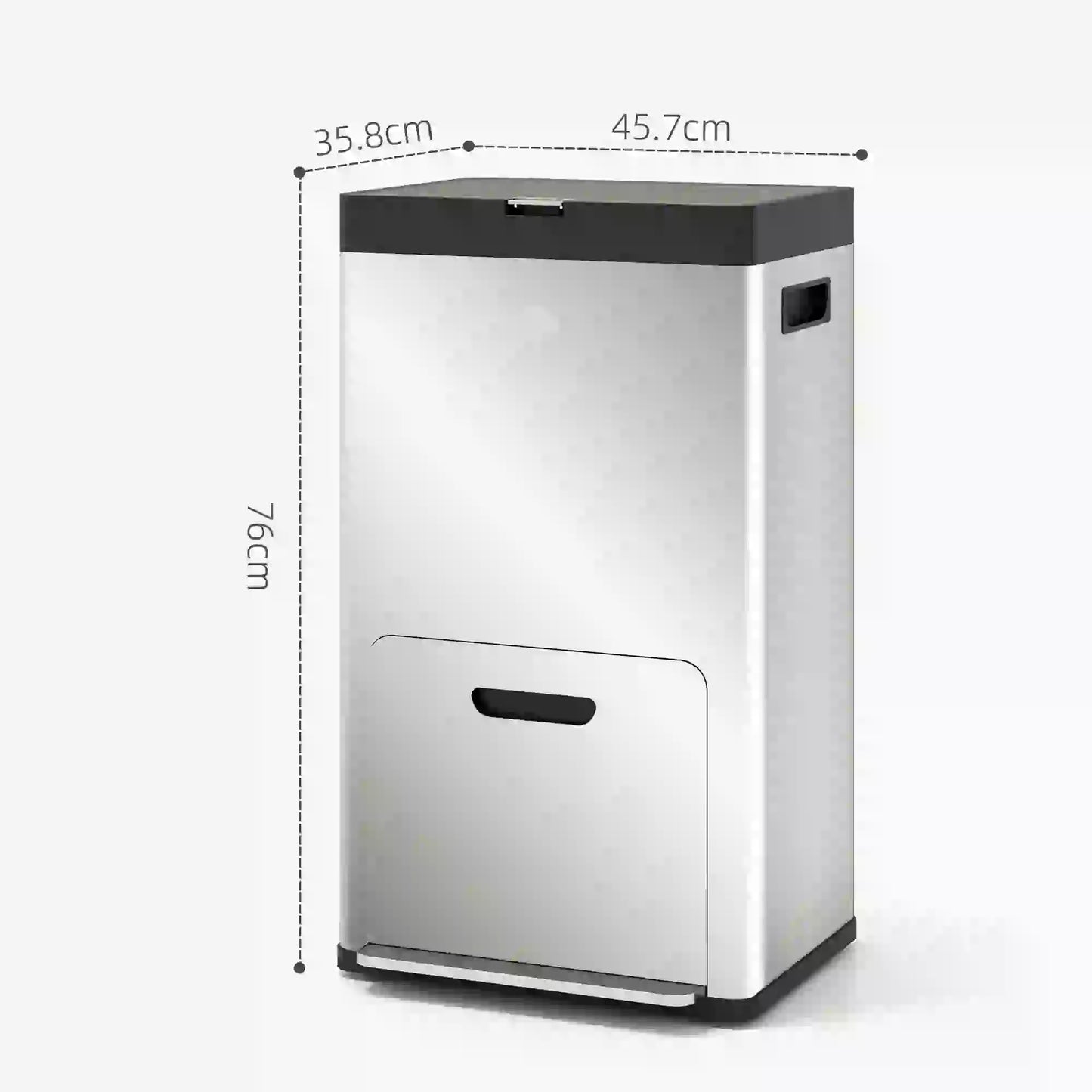 HOMCOM 56L Triple Compartment Stainless Steel Kitchen Bin with Deodoriser Holders & Wheels - Silver Tone