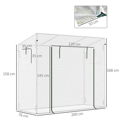 Outsunny Small Walk-in Garden Greenhouse with Steel Frame, Large Roll-Up Door and Windows, White