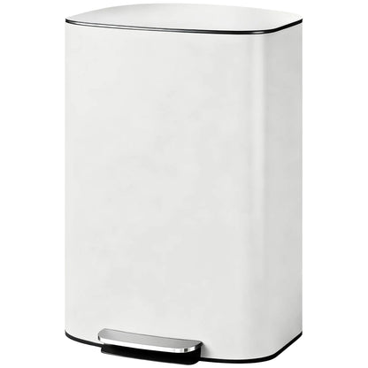 HOMCOM 50L Kitchen Bin with Soft-Close Lid, Stainless Steel Pedal Bin with Removable Inner Bucket, Carry Handle, Cream