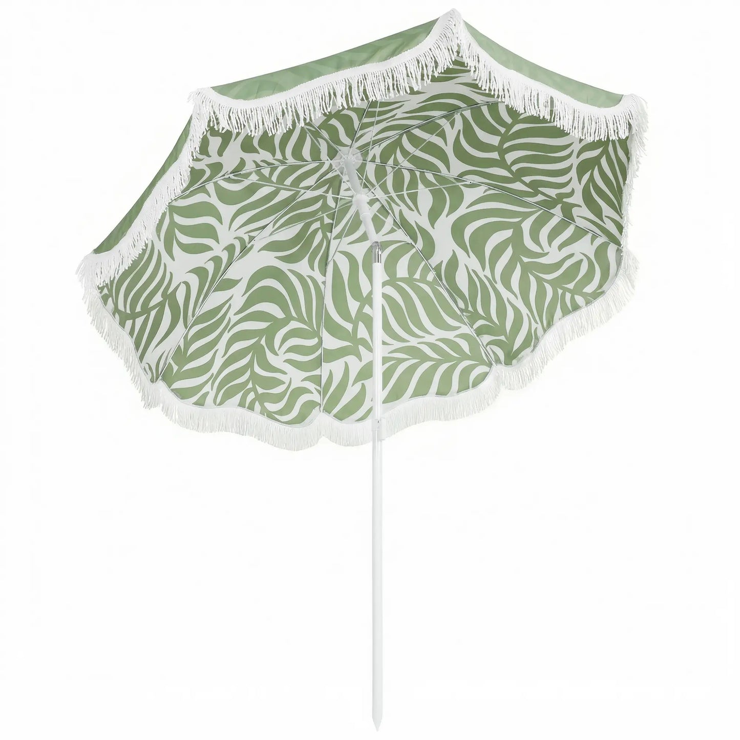 Outsunny Beach Umbrella Parasol with Sand Anchor, Portable Tilting Garden Parasol with Adjustable Height, Green