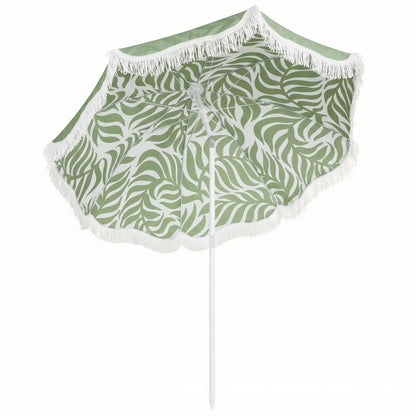 Outsunny Beach Umbrella Parasol with Sand Anchor, Portable Tilting Garden Parasol with Adjustable Height, Green